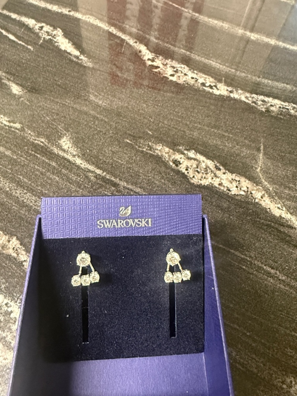 Swarovski Silver Clear Crystal Three-Stone Drop Stud Earrings